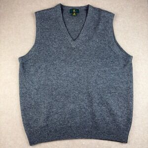 Vintage Club Room Lambswool Sweater Vest Men's L Gray V-Neck 100% Wool Hong Kong